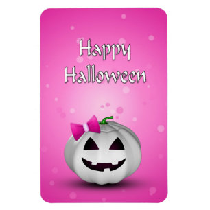 White Pumpkin Pink Girly Halloween Magnet