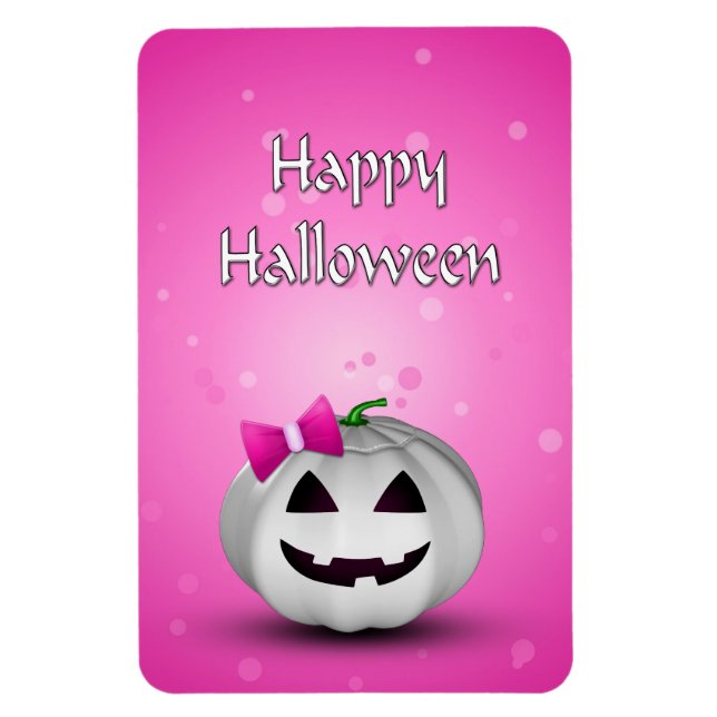 White Pumpkin Pink Girly Halloween Magnet (Vertical)