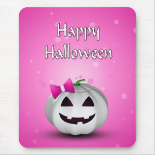 White Pumpkin Pink Girly Halloween Mouse Pad