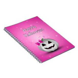White Pumpkin Pink Girly Halloween Notebook