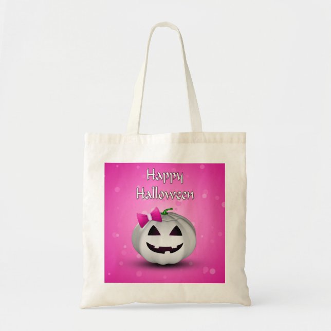 White Pumpkin Pink Girly Halloween Tote Bag (Front)