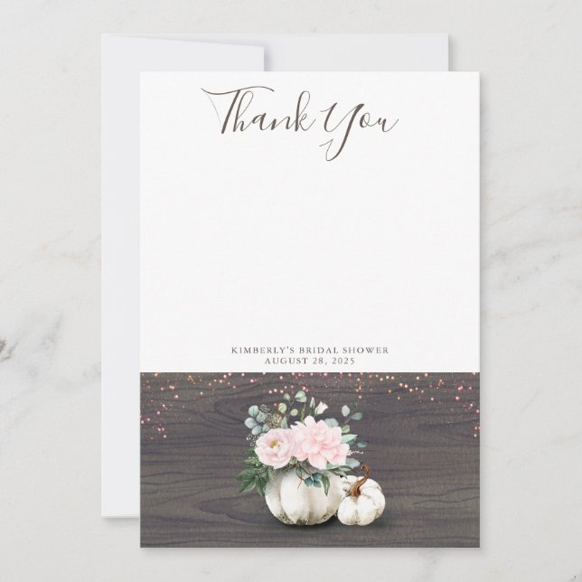 White Pumpkin Pink Rustic Wood Thank You (Front)