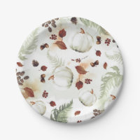 White Pumpkin Rustic Fall Leaves Pattern