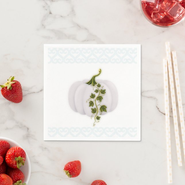 White Pumpkin Storybook Blue Fall Wedding Party Napkin (Insitu)
