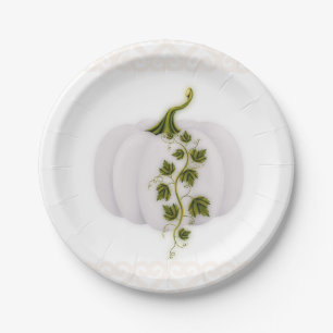 White Pumpkin Storybook Pink Fall Wedding Party Paper Plate