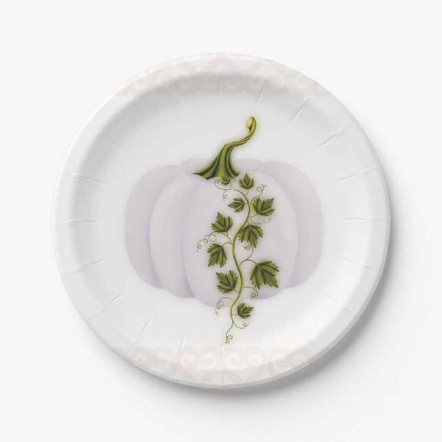 White Pumpkin Storybook Pink Fall Wedding Party Paper Plate (Front)