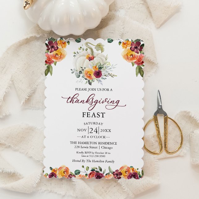 White Pumpkin Thanksgiving Feast Invitation (Creator Uploaded)