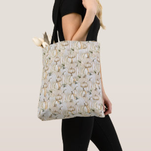 White Pumpkin Tote Bag   Fall Harvest Halloween