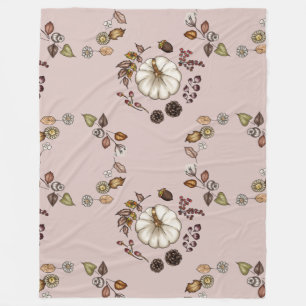 White Pumpkin with an Autumn Leaves Fleece Blanket