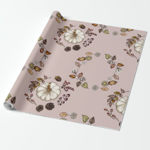 White Pumpkin with an Autumn Leaves Wrapping Paper