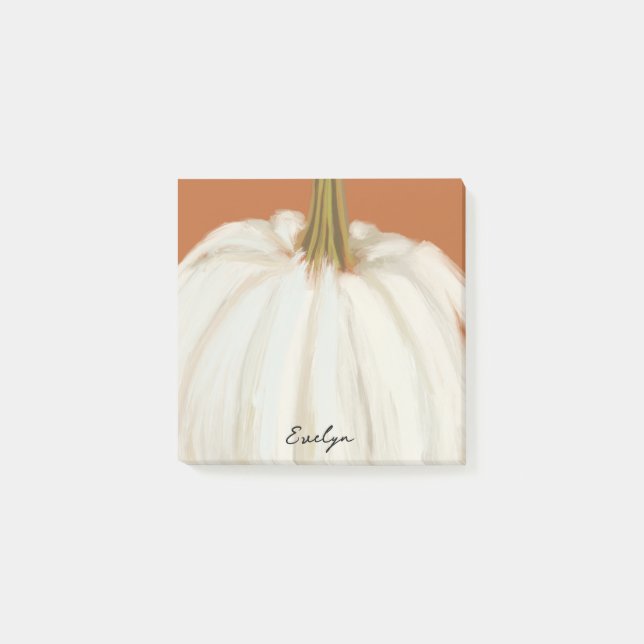 White Pumpkin With Personalized Name Post-it Notes (Front)