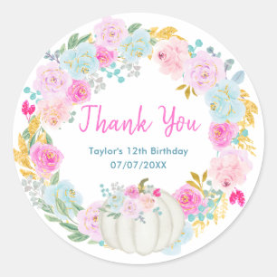 White Pumpkin Wreath Birthday Party Thank You Classic Round Sticker