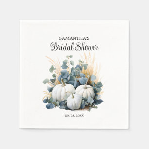 White pumpkins and eucalyptus greens Bridal Shower Napkin