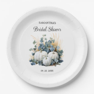 White pumpkins and eucalyptus greens Bridal Shower Paper Plate