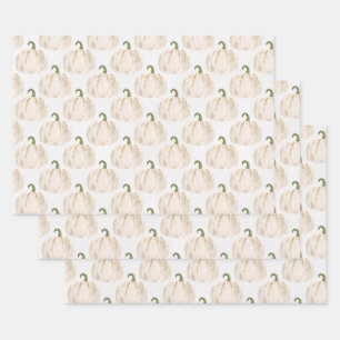White Pumpkins Autumn Wrapping Paper Sheet