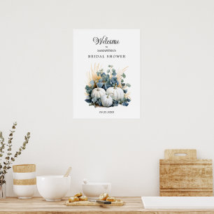 White pumpkins Fall Bridal Shower Welcome Poster