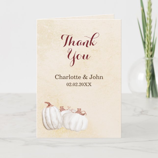 white pumpkins fall harvest wedding thank you (Front)