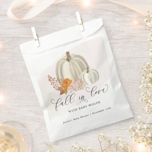 White Pumpkins Fall in Love Baby Shower Customized Favour Bag (Clipped)