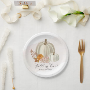 White Pumpkins Fall in Love Baby Shower Customized Paper Plate