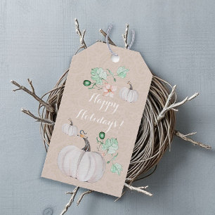 White Pumpkins Floral Watercolor Personalized Gift Tags