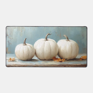 White Pumpkins on Vintage Blue Table Desk Mat