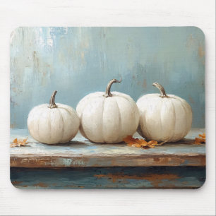 White Pumpkins on Vintage Blue Table Mouse Pad