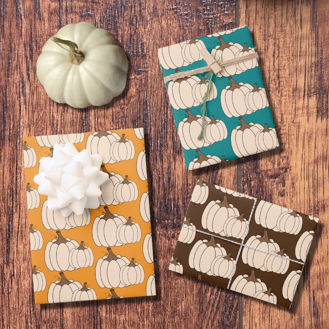 White Pumpkins Pattern Wrapping Paper Sheets (Creator Uploaded)