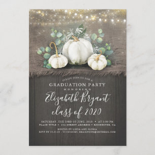 White Pumpkins Rustic Country Fall Graduation Invitation