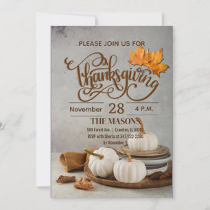 white pumpkins thanksgiving invitation