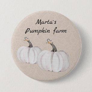 White Pumpkins Watercolor Art Pattern 3 Inch Round Button