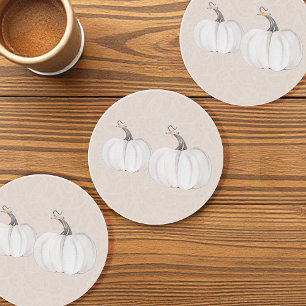 White Pumpkins Watercolor Art Pattern Coaster
