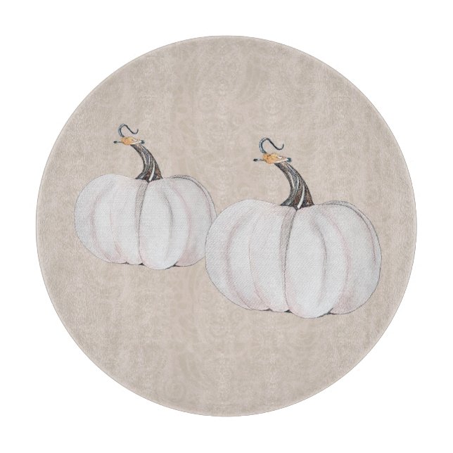 White Pumpkins Watercolor Art Pattern Cutting Board (Front)