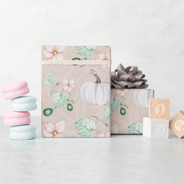 White Pumpkins Watercolor Art Pattern Wrapping Paper (Baby Shower)