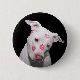 White Puppy Dog Love, Sealed with Lipstick Kisses 2 Inch Round Button