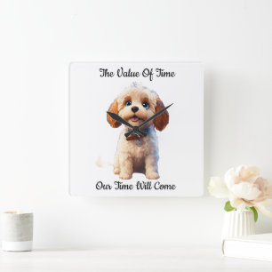 White Puppy Dog Lover Gift Cute Dog  Design- Square Wall Clock