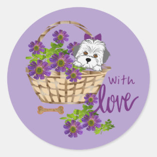 White Puppy with love Classic Round Sticker