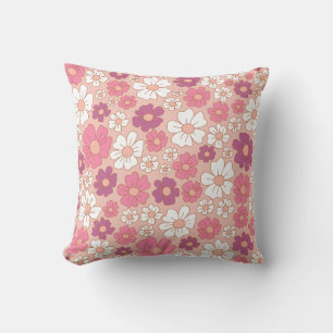 White, purple and blush floral pattern throw pillow