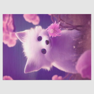 White Purple Baby Fox With Pink Flowers Decoupage Tissue Paper