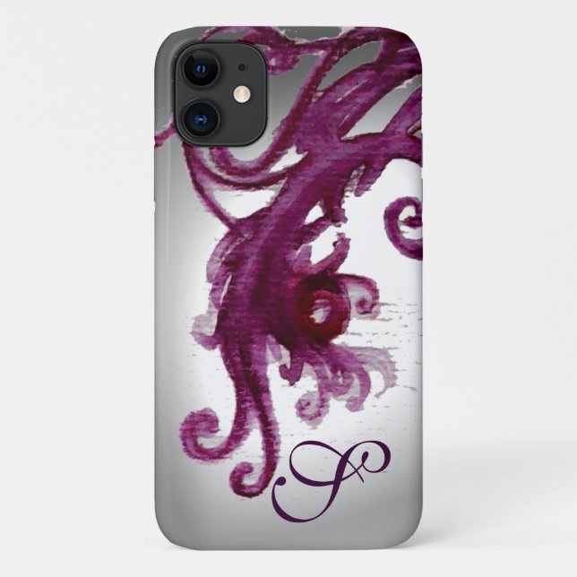 WHITE PURPLE BERRIES AND FLORAL SWIRLS MONOGRAM  Case-Mate iPhone CASE (Back)