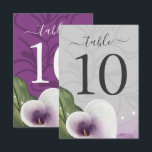 White Purple Calla Lily Wedding Table Number Cards<br><div class="desc">Create your white and purple calla lily wedding table number cards using a modern watercolor DIY template that is easy to use. The elegant design features a beautiful white and purple calla lily flower in the shape of a heart with a gold stamen. A graceful greenery leaf, calla lily bouquet...</div>