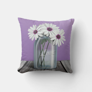 White & Purple Daisy Purple Mason Jar Pillow