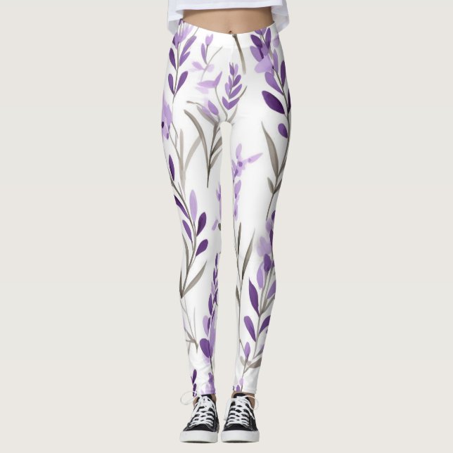 White purple Floral Pattern Leggings (Front)