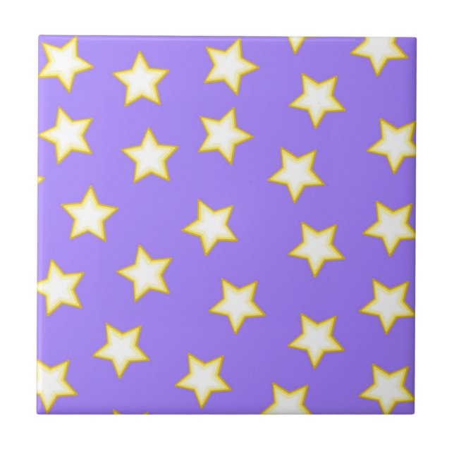 White Purple Geometric Stars Pattern Tile (Front)