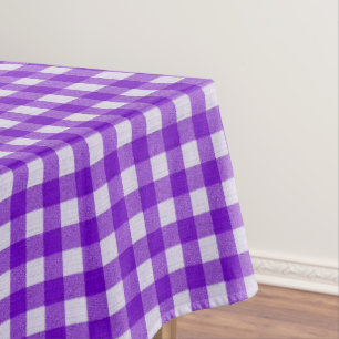 White & Purple Gingham Pattern Cotton Chequered Tablecloth