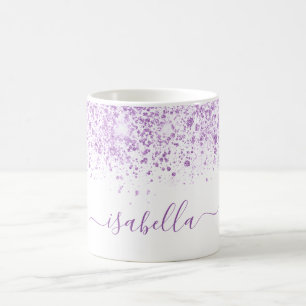 White purple glitter name script coffee mug