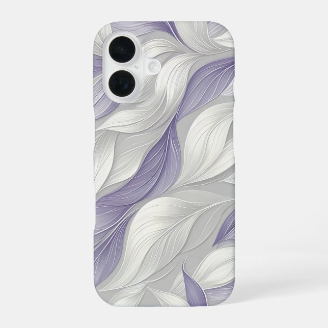 White Purple Leaf Elegant Pattern iPhone 16 Case (Back)
