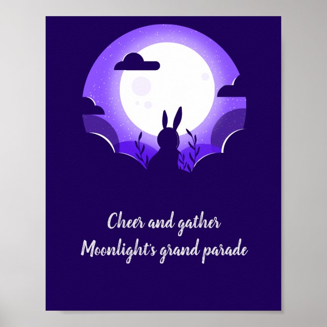White Purple Moon Rabbits Mid-Autumn Festival Poster (Front)