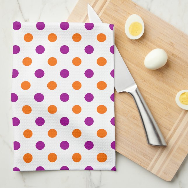 White Purple Orange Polka Dots Pattern Kitchen Towel (Quarter Fold)