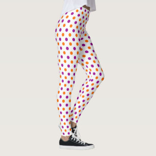White Purple Orange Polka Dots Pattern Leggings