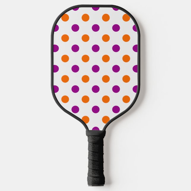 White Purple Orange Polka Dots Pattern Pickleball Paddle (Front)